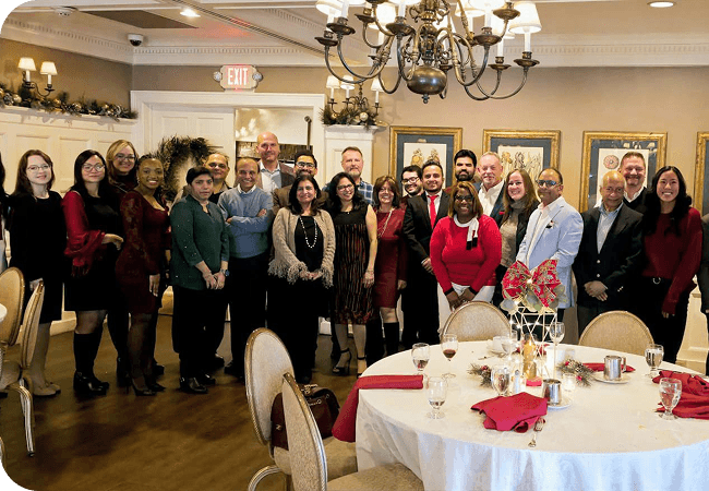 Team group photo at an office gathering