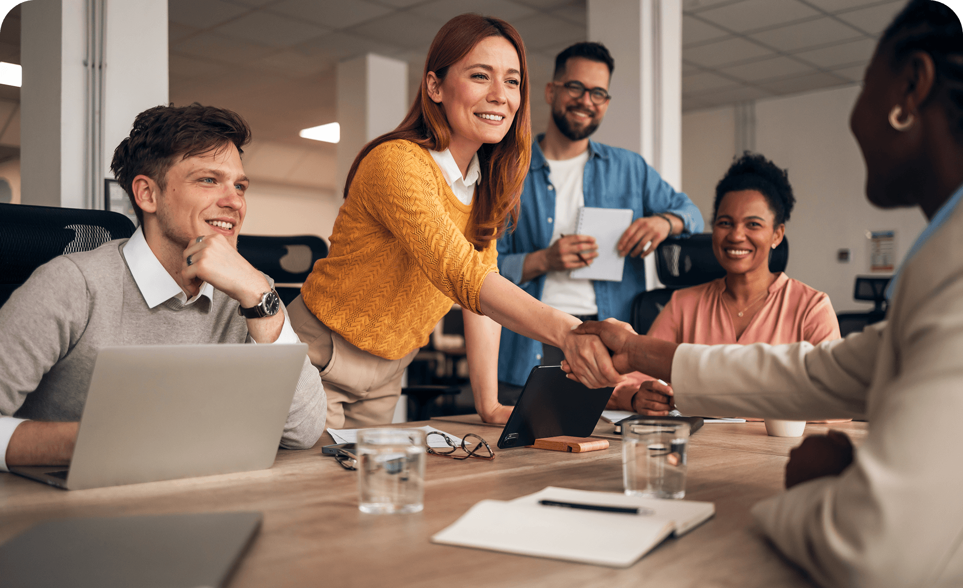 Team members collaborating in a business meeting