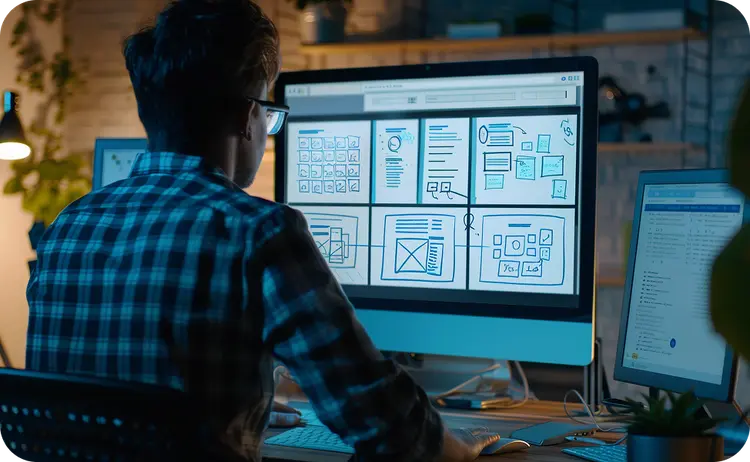 Two engineers reviewing workforce data on a laptop