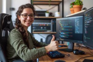 The programmer with coding screen